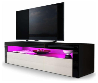 TV Stand Unit, Black Matte with 2 Flaps and 1 Open Case, Modern Design, Cream Hi DL Modern