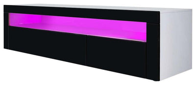 TV Stand Unit, MDF, 1-Door Cabinet, Inner Shelf & 1-Open Case, Black High Gloss DL Modern