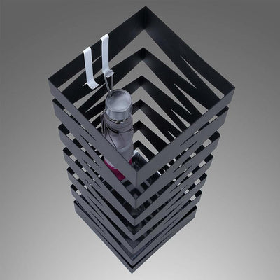 Umbrella Stand, Black Finished Metal With Hooks and Drip Tray, Zig-Zag Design DL Modern