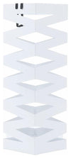 Umbrella Stand, White Finished Metal With Hooks and Drip Tray, Zig-Zag Design DL Modern