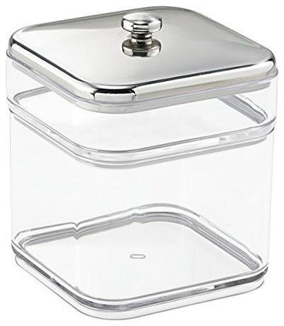 Vanity Canister, Glass With Chrome Finished Steel Frame and Lid, Modern Style DL Modern