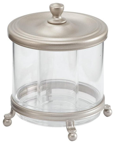 Vanity Canister With Steel Frame and Lid, Plastic Insert With Center Compartment DL Modern