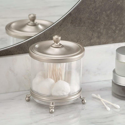 Vanity Canister With Steel Frame and Lid, Plastic Insert With Center Compartment DL Modern