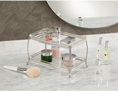 Vanity Makeup Organiser With Steel Frame and Double Shelf, Modern Design DL Modern