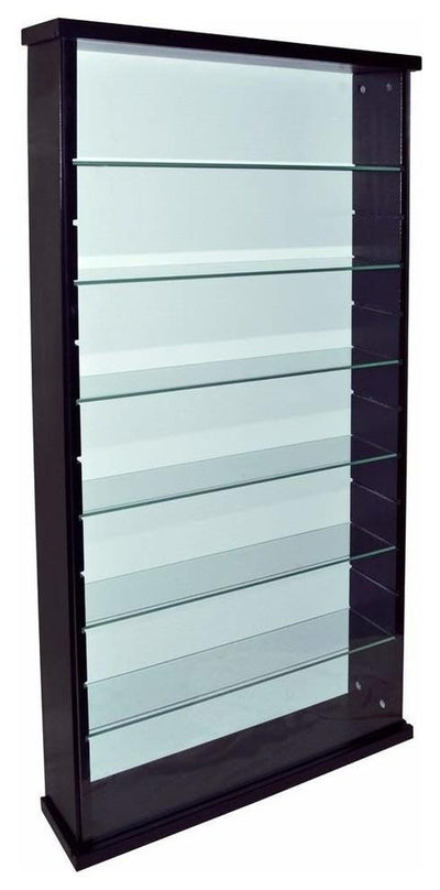 Wall Display Cabinet, Black Finished Solid Wood With 6 Glass Inner Shelves DL Contemporary