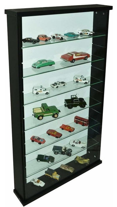 Wall Display Cabinet, Black Finished Solid Wood With 6 Glass Inner Shelves DL Contemporary