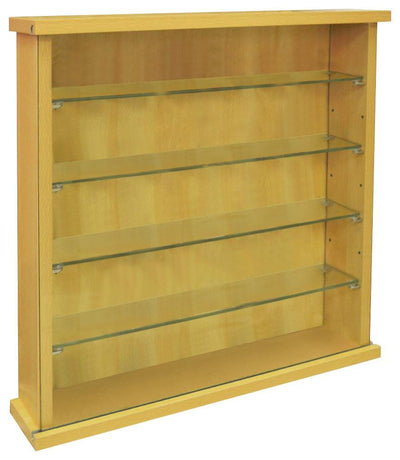 Wall Display Cabinet in Oak Finished Particle Board with Four Glass Shelves DL Contemporary