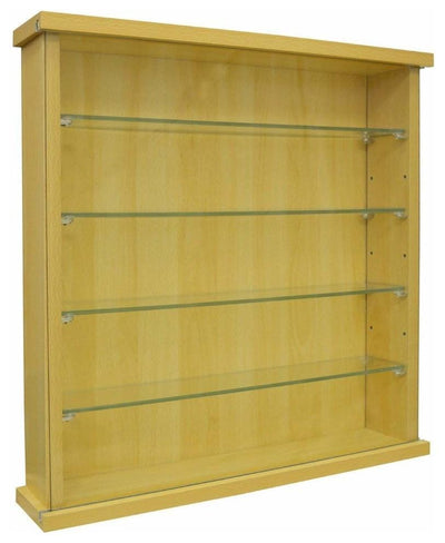 Wall Display Cabinet in Oak Finished Particle Board with Four Glass Shelves DL Contemporary