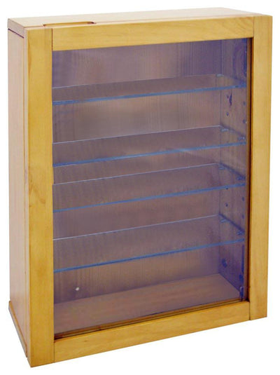 Wall Display Cabinet with Natural Wooden Frame, 1 Door and 4 Glass Shelves DL Traditional