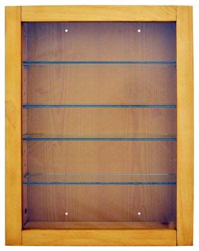 Wall Display Cabinet with Natural Wooden Frame, 1 Door and 4 Glass Shelves DL Traditional