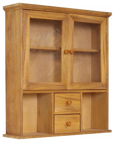 Wall Display Unit, Brown Solid Wood With 2-Door, 2-Drawer and Shelves DL Traditional