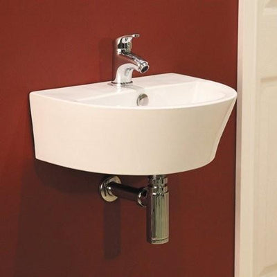 Wall Mounted Basin Sink, White Ceramic With 1 Tap Hole, Modern Design DL Modern