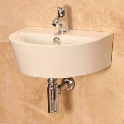 Wall Mounted Basin Sink, White Ceramic With 1 Tap Hole, Modern Design DL Modern