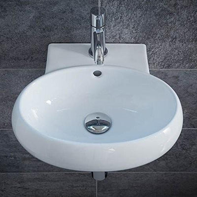 Wall Mounted Bathroom Sink, White Ceramic With 1-Tap Hole, Round Design DL Contemporary