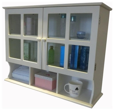 Wall Mounted Cabinet, White MDF With 2 Glass Doors and 1 Adjustable Shelf DL Traditional