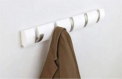 Wall Mounted Clothes Rack in Wood with 5 Flip Hanger Hooks, Simple Modern Design DL Modern