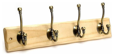 Wall Mounted Coat Rack in Solid Wood with 4 Hanger Hooks, Traditional Design DL Traditional