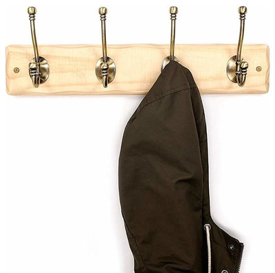 Wall Mounted Coat Rack in Solid Wood with 4 Hanger Hooks, Traditional Design DL Traditional