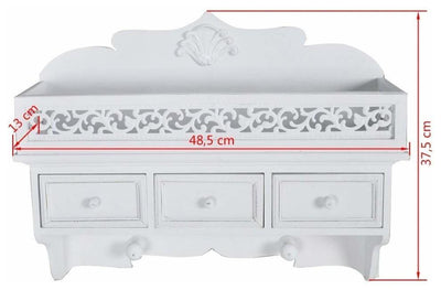 Wall Mounted Coat Rack in White Finished MDF with 3 Drawers, Top Shelf and Hooks DL Contemporary