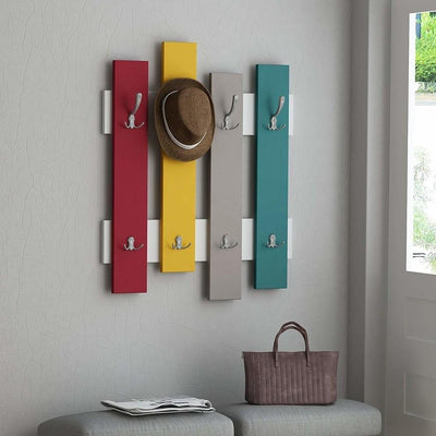 Wall Mounted Coat Rack, MDF, 8 Hanger Hooks, Simple Modern Design, Multicolour DL Modern