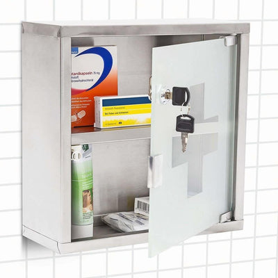 Wall Mounted Medicine Cabinet in Stainless Steel with Locking Door and 2 Shelves DL Modern