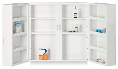 Wall Mounted Medicine Cabinet, White Steel With 2-Door and 11-Compartment DL Modern
