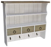 Wall Mounted Shelving Unit in White Finished Wood with 3 Drawers and 4 Hooks DL Traditional