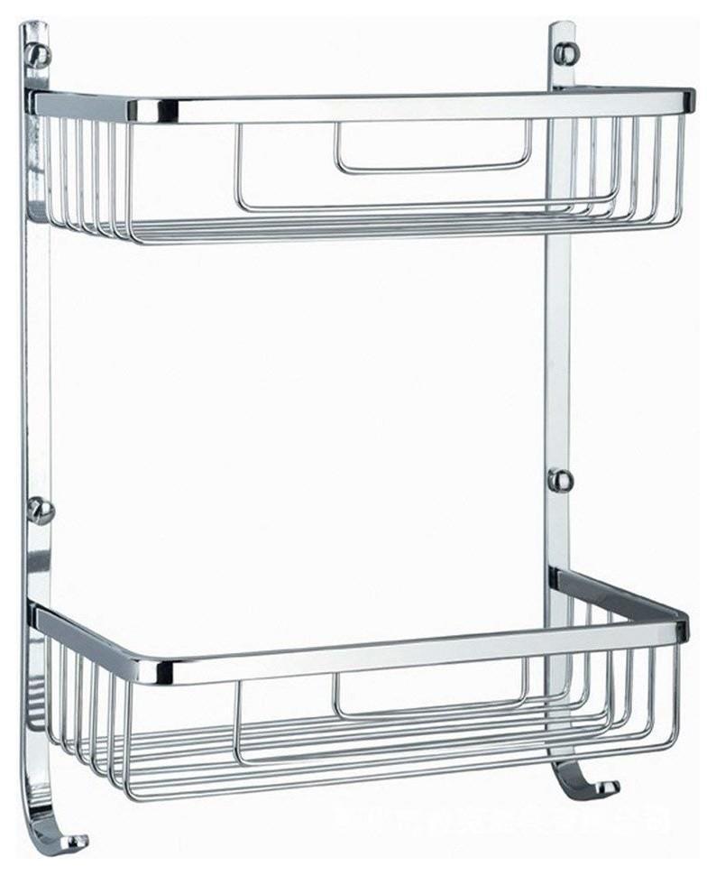 Wall Mounted Shower Shelf Basket, Stainless Steel With 2 Open Shelves and Hook DL Modern