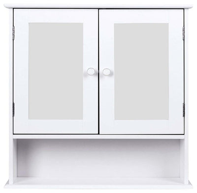 Wall Mounted Storage Cabinet, MDF With Double Mirrored Doors and Bottom Shelf DL Modern