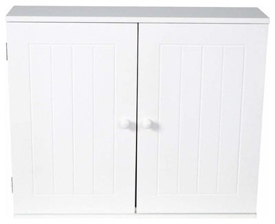 Wall Mounted Storage Cabinet With White Finished MDF, Double Doors, Inner Shelf DL Traditional