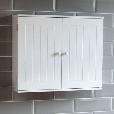 Wall Mounted Storage Cabinet With White Finished MDF, Double Doors, Inner Shelf DL Traditional