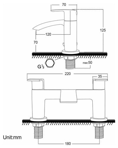 Waterfall Monobloc Bath Filler Mixer Tap in Chrome Solid Brass with Double Lever DL Modern