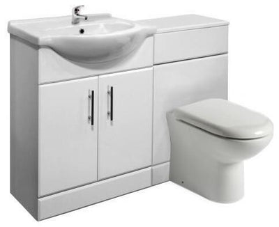 White Gloss Vanity Unit and Back To Wall Toilet Pan, Ceramic and Toilet Seat DL Modern