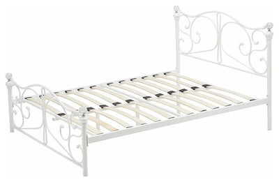 White Metal Double Bed Frame With Headboard Footboard and Wooden Slats Support DL Modern