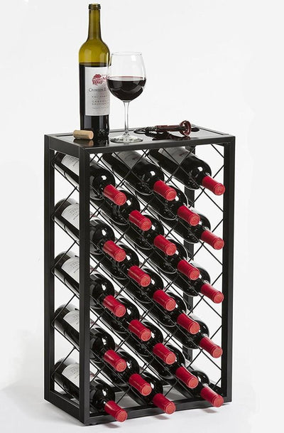 Wine Rack, Steel With Glass Table Top, Perfect for Placing Your Bottles, Black DL Modern