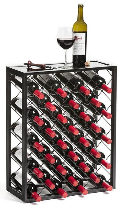 Wine Rack, Steel With Glass Table Top, Perfect for Placing Your Bottles DL Modern