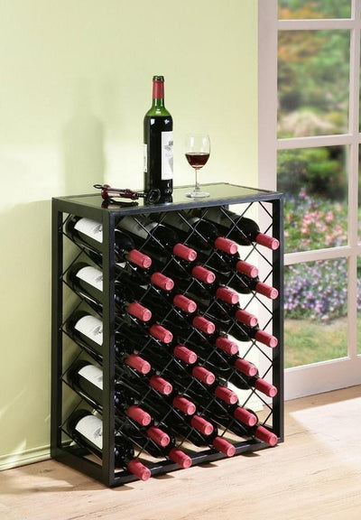 Wine Rack, Steel With Glass Table Top, Perfect for Placing Your Bottles DL Modern