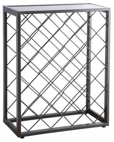 Wine Rack, Steel With Glass Table Top, Perfect for Placing Your Bottles, Pewter DL Modern
