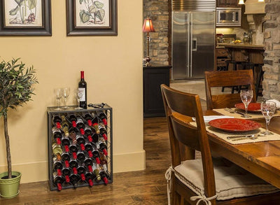 Wine Rack, Steel With Glass Table Top, Perfect for Placing Your Bottles, Pewter DL Modern